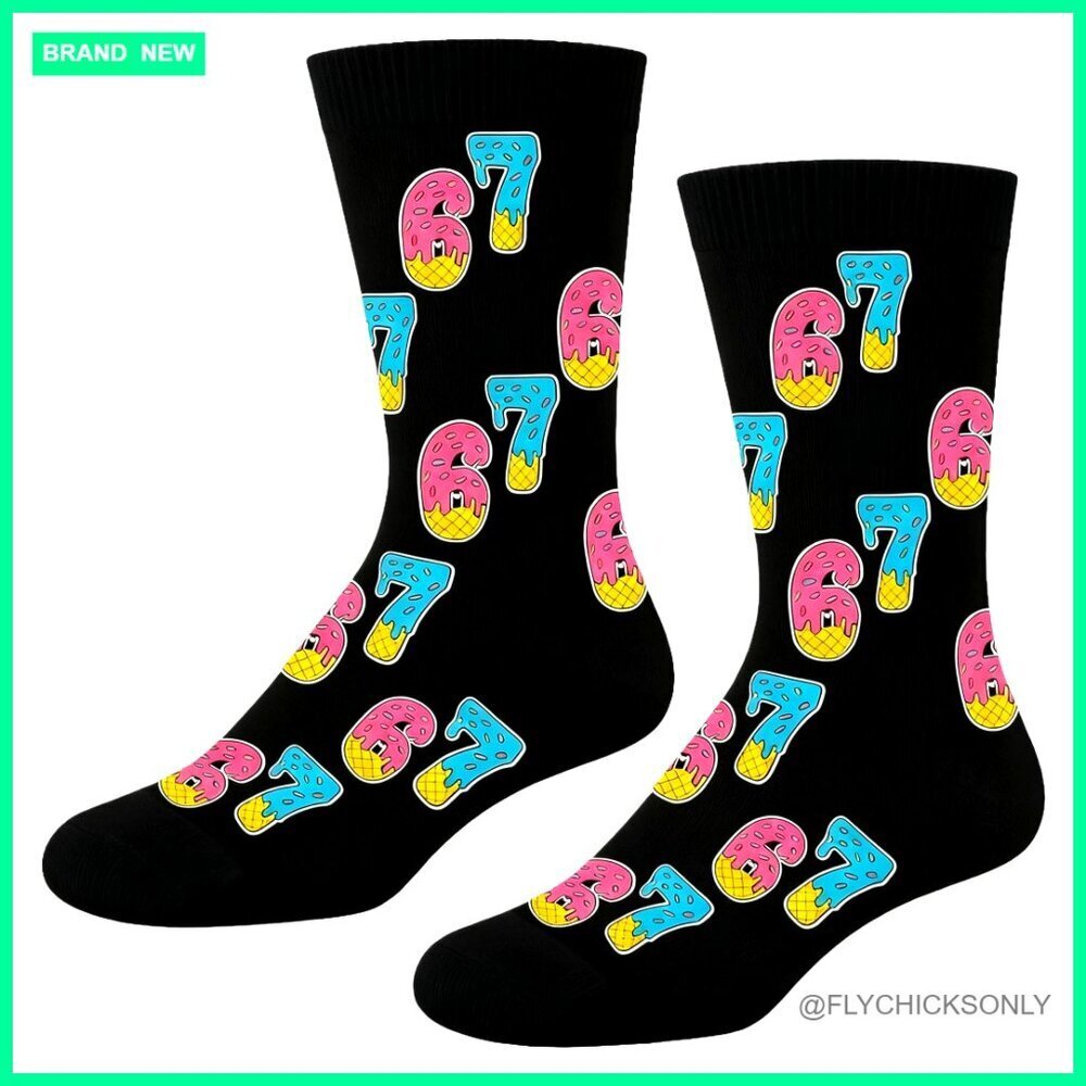 Unisex Novelty Socks with 67 Ice Cream Drip Design, One Size Fits Most